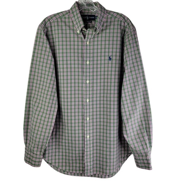 Polo Ralph Lauren Men's Medium Oxford Green Pink Plaid Long Sleeve Button Up - Picture 2 of 8